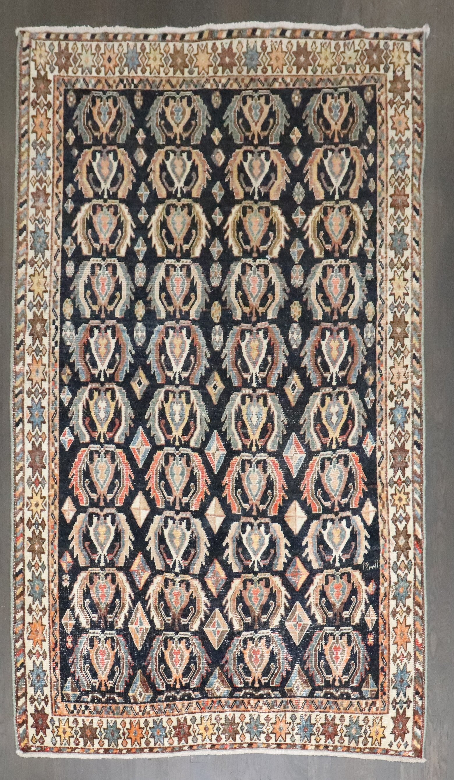 3' 5" x 5' 4" Early 20th Century Persian Shiraz Rug: 3' 5" x 5' 4" Early 20th Century Persian Shiraz Rug Antique Persian Shiraz throw rug dating to the early 20th century. This pre-owned small rug is identified as a Shiraz type. Specifications Type: Shi