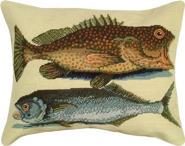 Mark Catesby Vintage Style Throw Pillow Two Fish 16x20 (1 of 2)