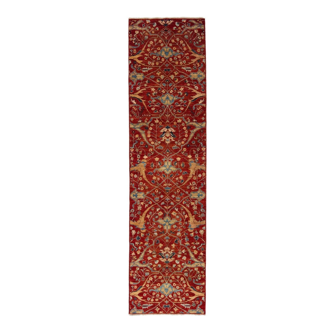 Modern Sultanabad Handmade Wool Runner Red Floral 2'6 x 9'10: Modern Sultanabad Handmade Wool Runner Red Floral 2'6 x 9'10 Enhance your space with this stunning modern Sultanabad hand-knotted wool runner, showcasing a rich red field. The design features an exqui