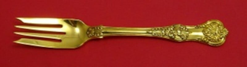 Tiffany & Co English King Vermeil Sterling Silver Salad Fork 6 3/4": Tiffany & Co English King Vermeil Sterling Silver Salad Fork 6 3/4" This exquisite salad fork from Tiffany & Co. features the elegant English King Vermeil pattern. Crafted from high-quality sterling s
