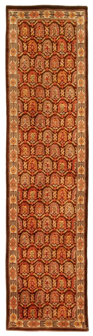Antique English Axminster Wool Runner Rug Brown 92cm x 351cm (1 of 10)
