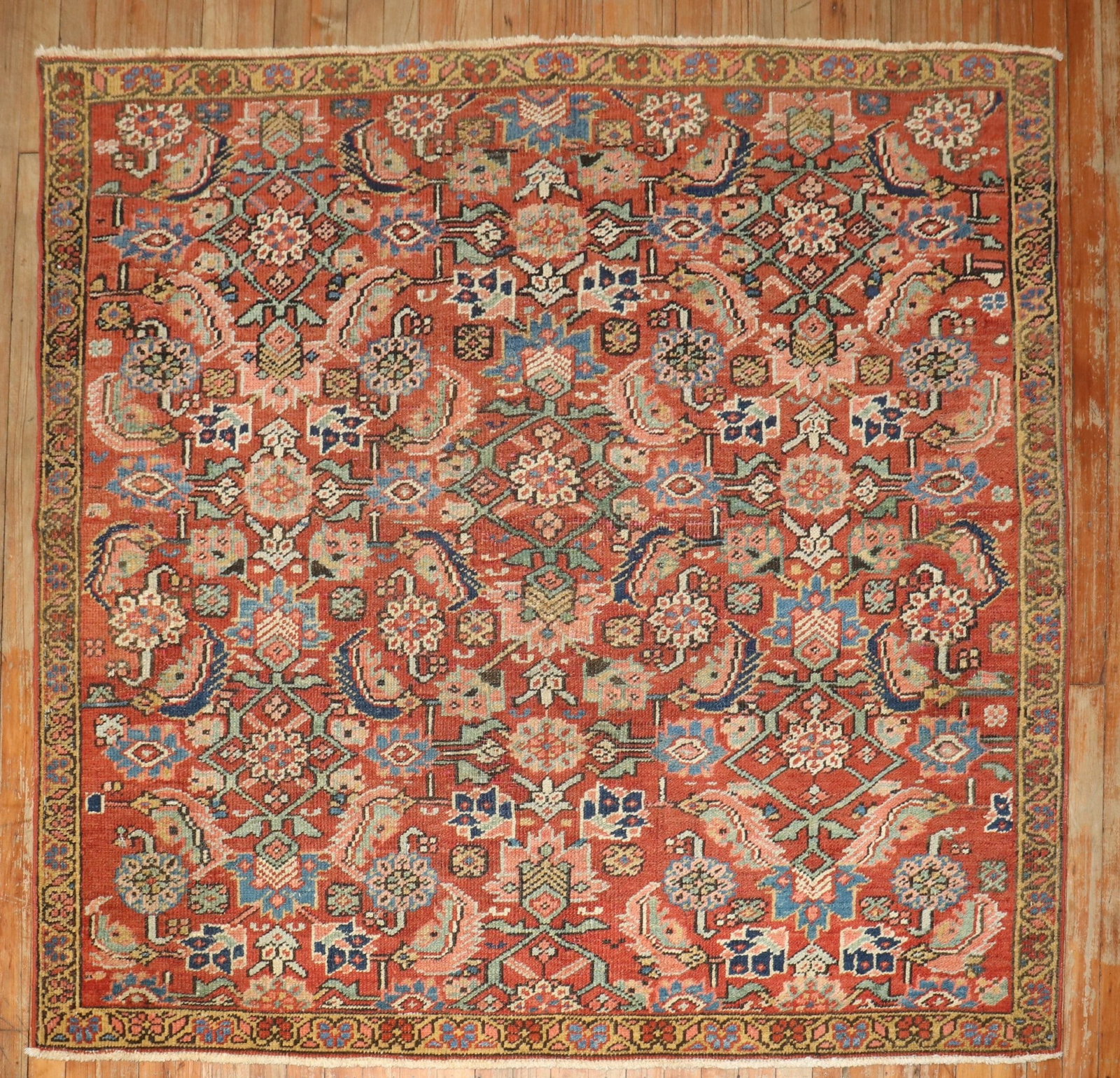 5' 4" x 4' 10" Antique Square Persian Serapi Heriz Rug: 5' 4" x 4' 10" Antique Square Persian Serapi Heriz Rug Antique Persian Heriz rug from the early 20th century, featuring a square format and Herati design. This pre-owned piece is identified as a Serap