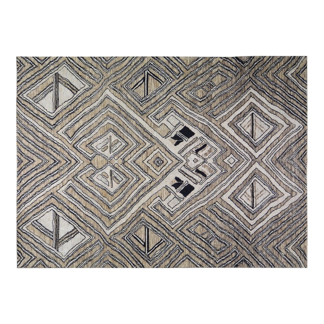 8'8" x 12' Hand-Knotted Wool Area Rug in Sheba Design: 8'8" x 12' Hand-Knotted Wool Area Rug in Sheba Design This Moroccan Sheba rug is hand-knotted from wool using traditional techniques, combining classic craftsmanship with a modern design sensibility. 