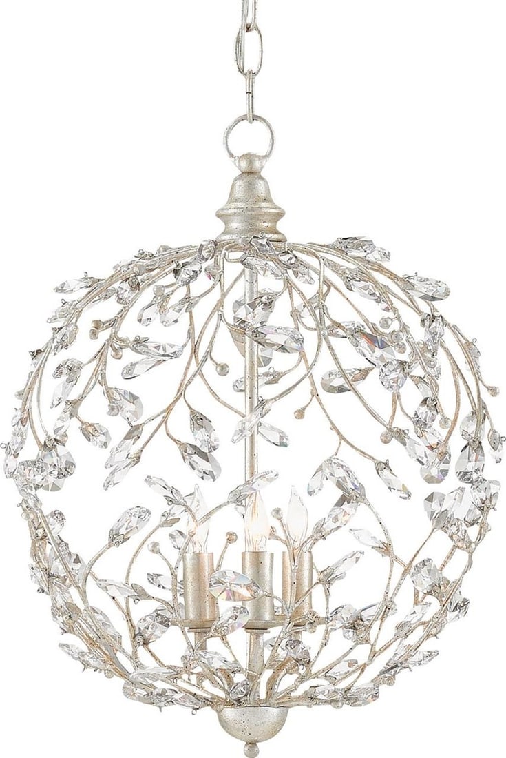 Currey Silver Orb Chandelier with Crystals Adjustable Height: Currey Silver Orb Chandelier with Crystals Adjustable Height Illuminate your space with this stunning silver orb chandelier, featuring beautiful crystal accents. This elegant piece is designed to enha