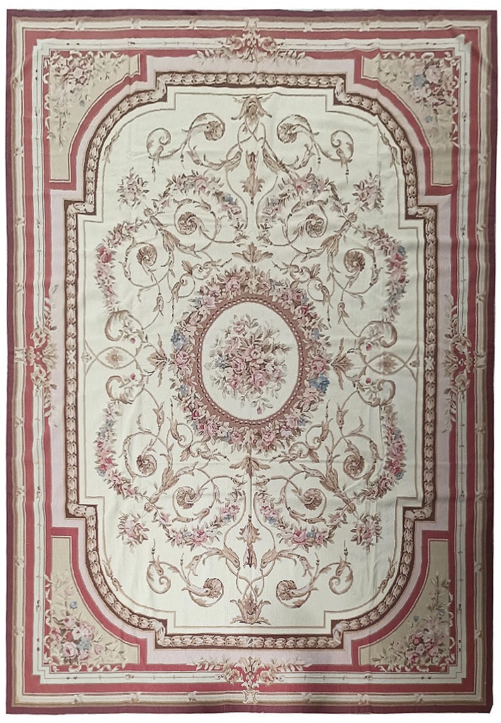 Handcrafted 8.9 x 11.9 Aubusson Area Rug in Premium Wool Silk Blend: Handcrafted 8.9 x 11.9 Aubusson Area Rug in Premium Wool Silk Blend Free continental US Shipping Add a touch of French elegance to your home with this stunning 8.9 x 11.9 Needle Point Aubusson Rug. Fe