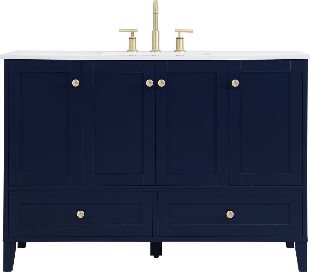 Elegant Lighting Blue Gold 48 Inch Bathroom Vanity Calacatta Quartz: Elegant Lighting Blue Gold 48 Inch Bathroom Vanity Calacatta Quartz Transform your bathroom with this Elegant Blue & Gold 48" Single Bathroom Vanity. This stylish piece combines functionality and soph