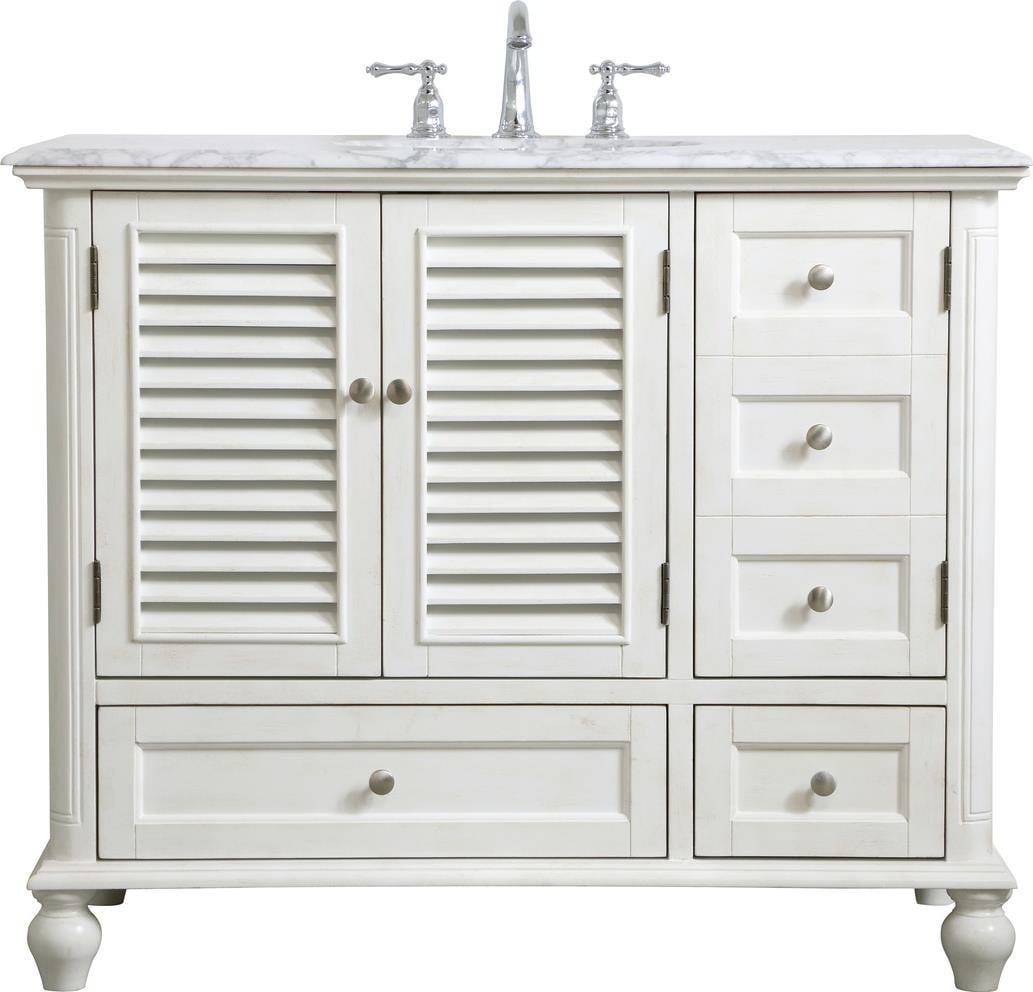 Elegant Lighting White Coastal Bathroom Vanity 35H 42W 22D: Elegant Lighting White Coastal Bathroom Vanity 35H 42W 22D This elegant bathroom vanity combines a timeless antique style with modern functionality. Crafted from durable MDF, it features a stunning an