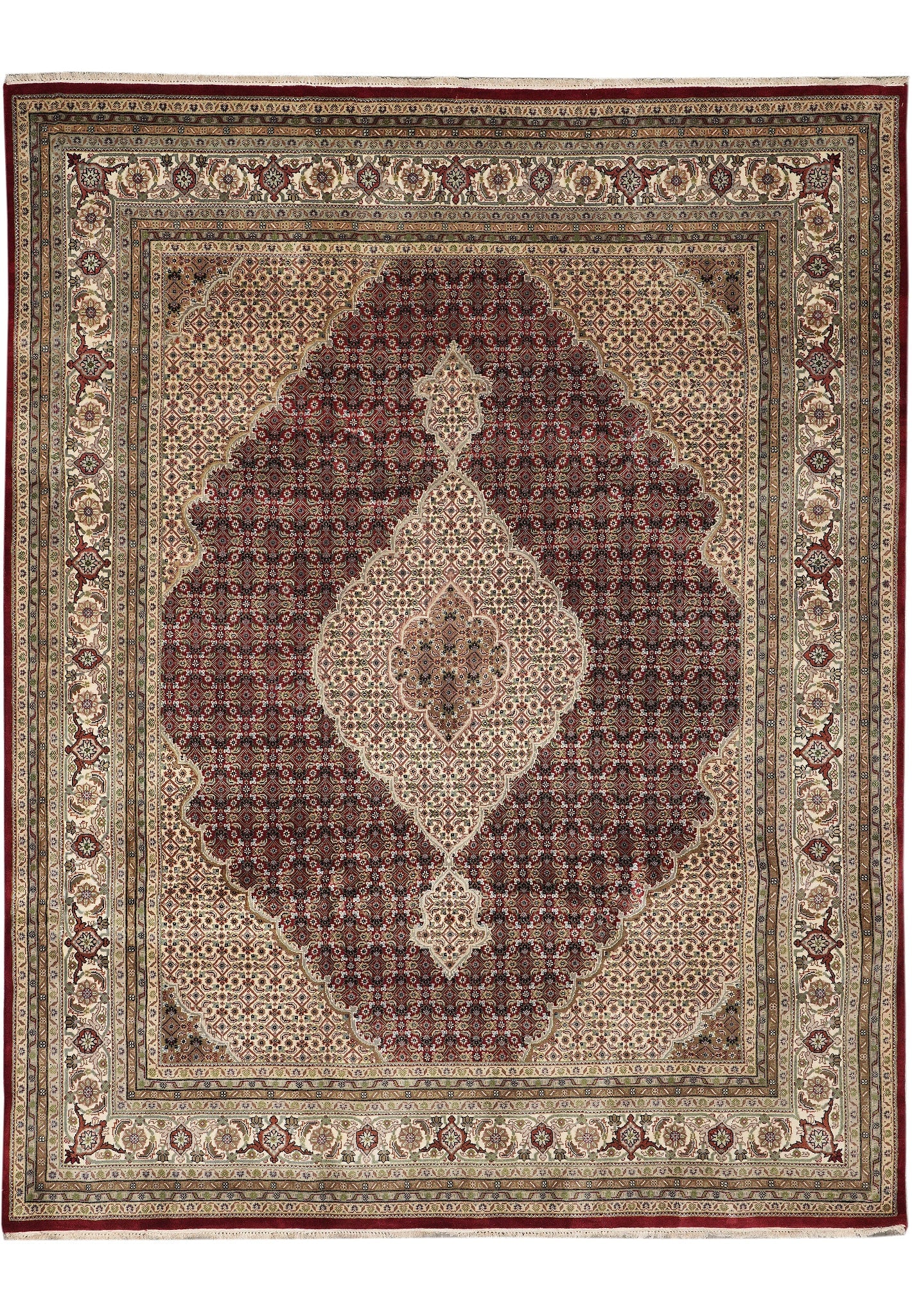 8 x 10 Handmade Wool Silk Tabriz Mahi Rug Pomegranate Red Persian Carpet: 8 x 10 Handmade Wool Silk Tabriz Mahi Rug Pomegranate Red Persian Carpet Free continental US Shipping This 8 x 10 handmade Tabriz Mahi rug features a premium blend of natural wool and silk, offering e