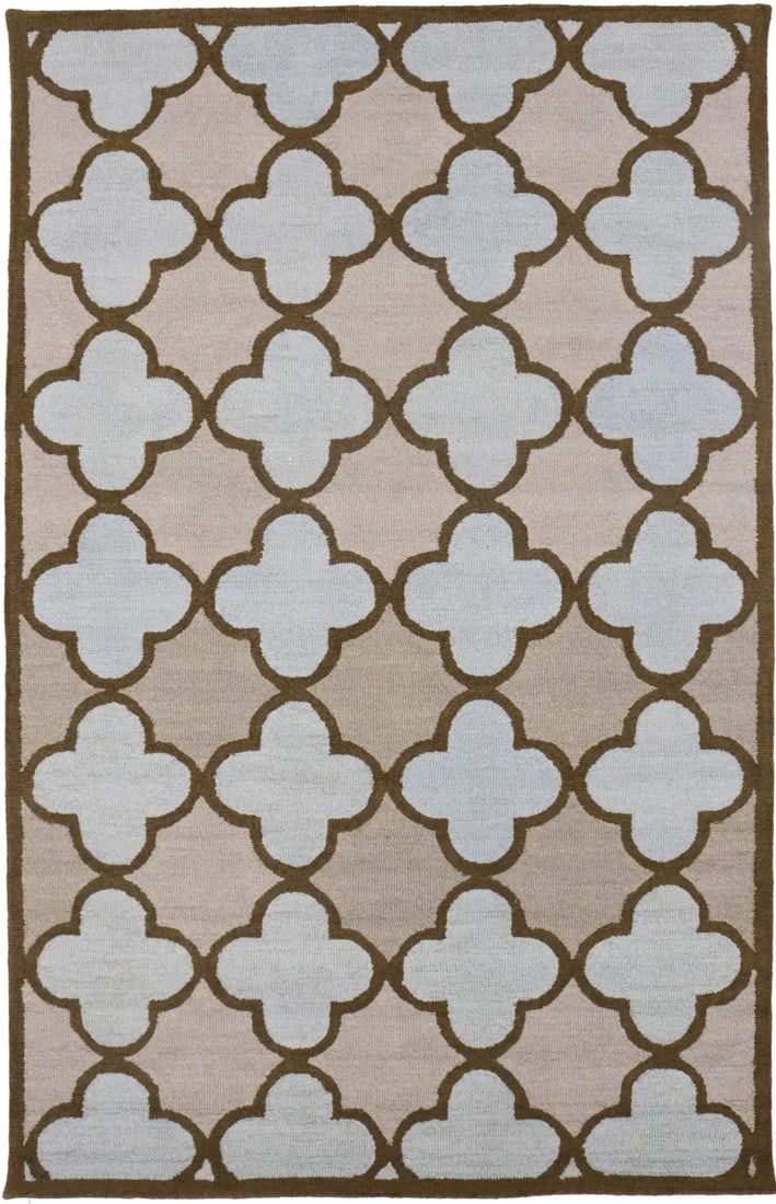 5x8 Modern Hand-Tufted Wool Area Rug With Multicolor Trellis Pattern: 5x8 Modern Hand-Tufted Wool Area Rug With Multicolor Trellis Pattern This modern hand-tufted area rug features a multicolored trellis design with shades including beige, brown, and light blue. Crafted