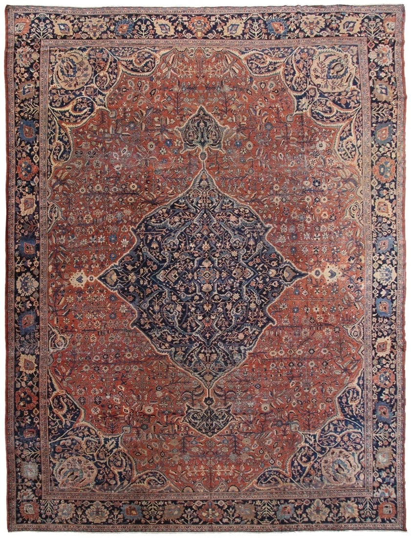 Antique Farahan wool medallion rug 13x17 circa 1890 (1 of 11)