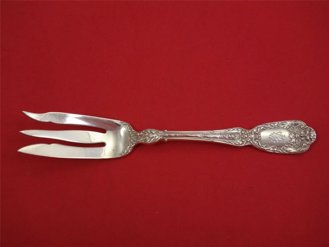 Gorham Florentine Sterling Silver 3-Tine Fish Fork 7 1/8" Monogrammed: Gorham Florentine Sterling Silver 3-Tine Fish Fork 7 1/8" Monogrammed This exquisite Florentine fish fork, crafted by Gorham, features a classic 3-tine design and measures 7 1/8" in length. Made from 