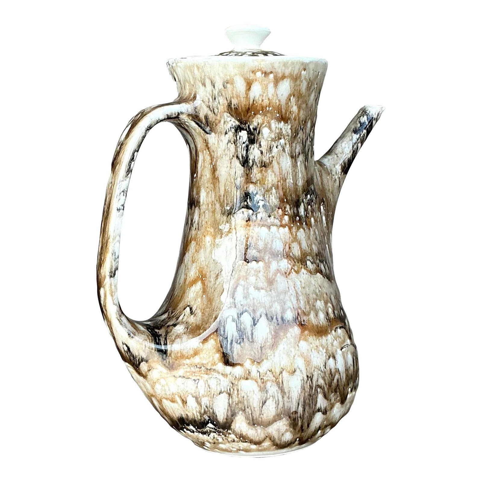 Vintage French Ceramic Drip Glaze Coffee Pot Antique White (1 of 6)