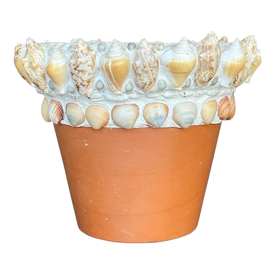 Vintage Coastal Shell Flower Pot Terra Cotta 11.75 x 9.5 (1 of 5)