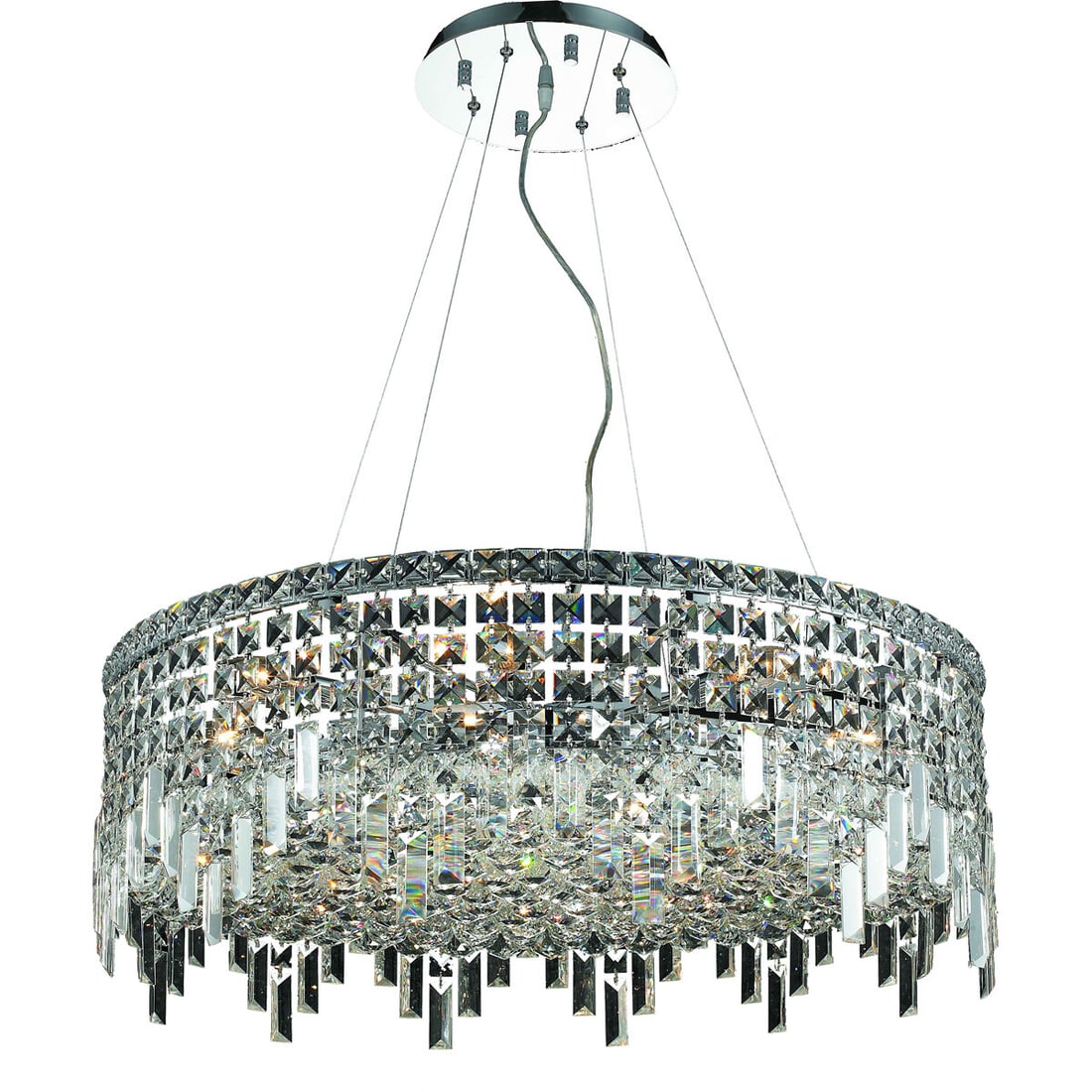 12 Light Chrome Crystal MAXIME Chandelier 28 Inch: 12 Light Chrome Crystal MAXIME Chandelier 28 Inch This modern crystal chandelier features a polished chrome finish and is designed with 12 lights, making it a striking centerpiece for foyers, dining r