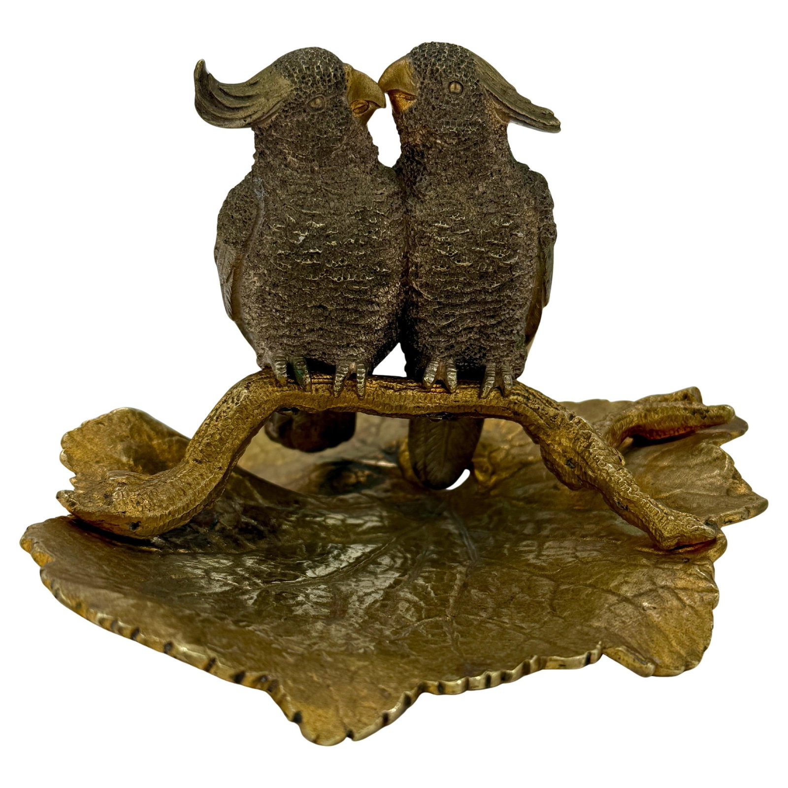 19th Century Art Nouveau Bronze Love Bird Sculpture: 19th Century Art Nouveau Bronze Love Bird Sculpture Discover the elegance of this exquisite bronze sculpture, reminiscent of Buccellati's style, featuring a pair of cockatoos perched affectionately on