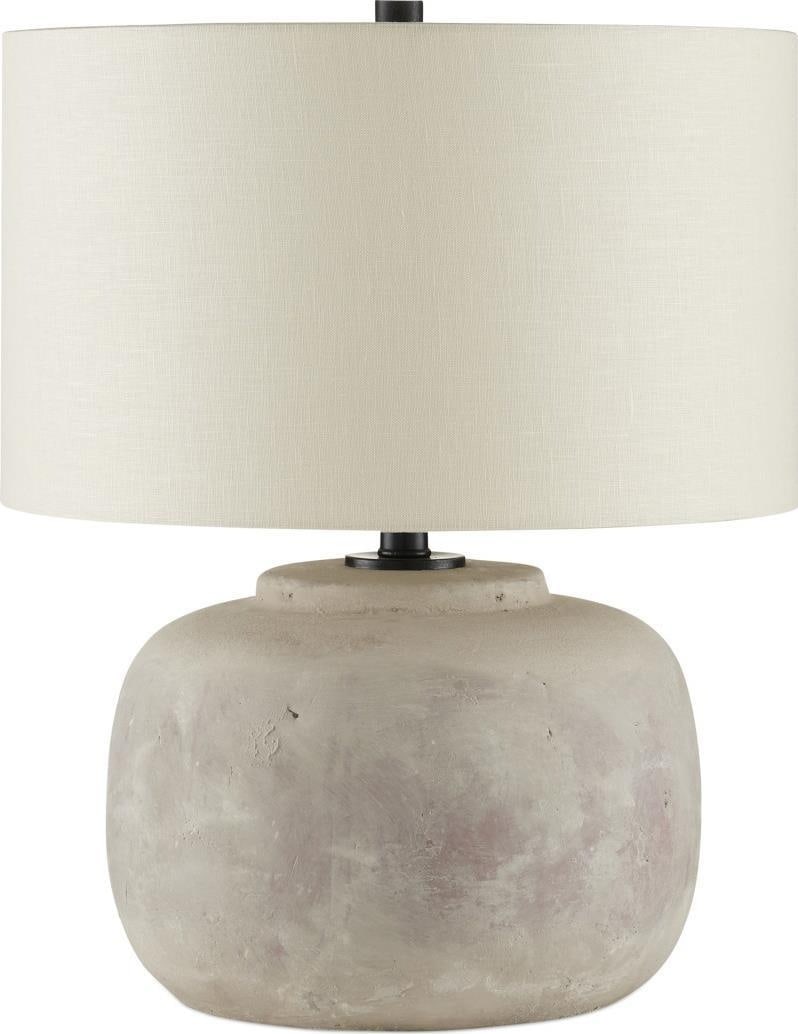 Currey Beton Antique Style Table Lamp with Concrete Body: Currey Beton Antique Style Table Lamp with Concrete Body Illuminate your space with this stunning Beton Lamp, featuring an antique style and a robust concrete body. Standing at 20 inches tall with a w