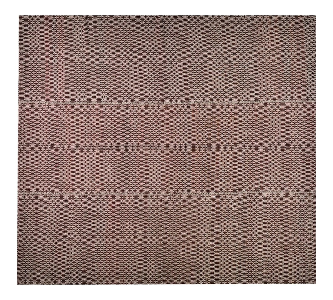Modern Anatolian Kilim Rug in Natural Wool 8'x8'9" Burgundy: Modern Anatolian Kilim Rug in Natural Wool 8'x8'9" Burgundy This vintage Turkish Anatolian kilim features a modern design, hand woven with natural colors and a fine weave. The kilim is crafted from wo