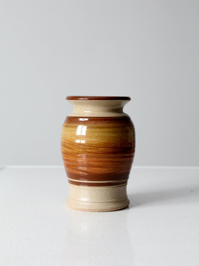 Vintage Cream and Brown Ombre Studio Pottery Vase Handcrafted Art Piece (1 of 10)