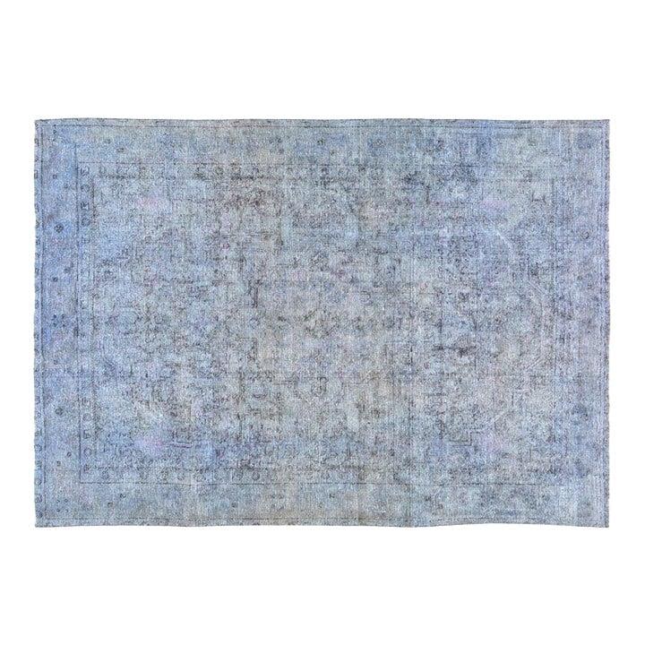 Blue Wool Turkish Rug Hand Knotted 6'3 x 9'1 Vintage 1960s: Blue Wool Turkish Rug Hand Knotted 6'3 x 9'1 Vintage 1960s This 1960s vintage Turkish rug features a hand-knotted construction crafted from wool. It showcases natural colors, a soft texture, and a fin