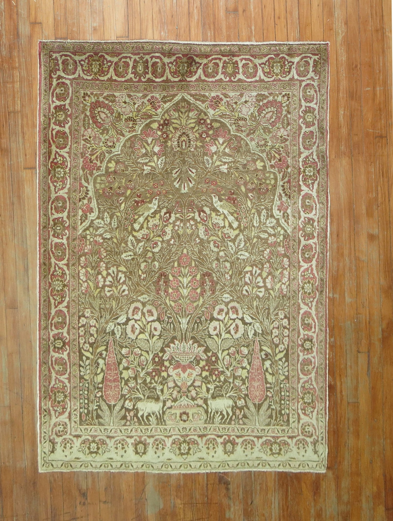4' 7" x 6' 2" Persian Tabriz pictorial animal prayer rug (1 of 6)