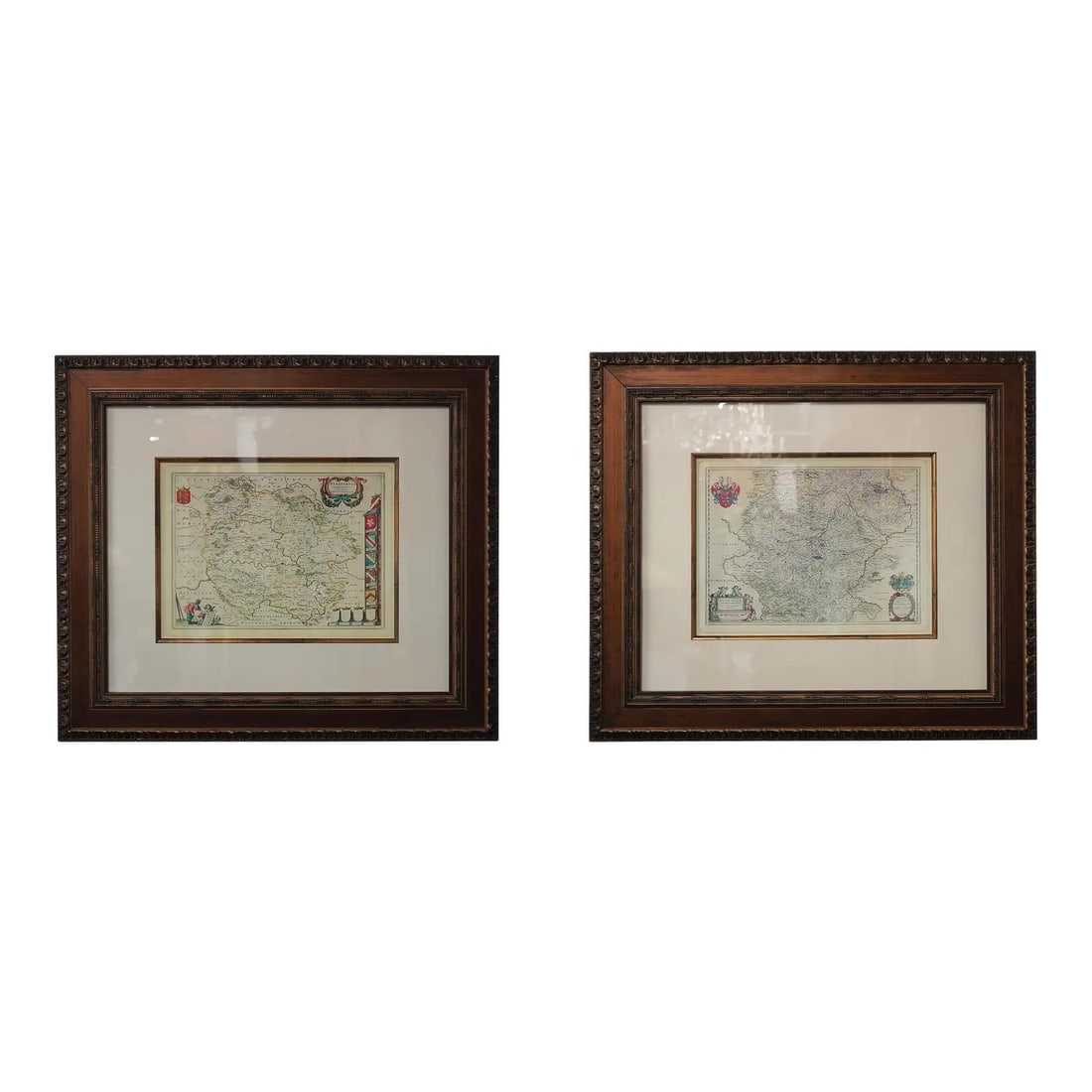 Pair of Framed Matted English Map Prints in the Manner of Blaeu (1 of 10)