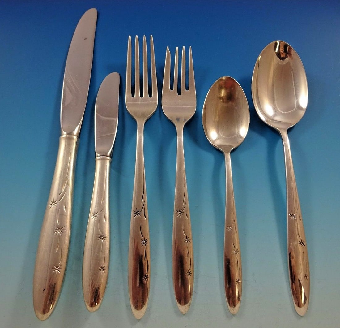 Gorham Celeste Sterling Silver 57 Piece Mid Century Flatware Service for 8: Gorham Celeste Sterling Silver 57 Piece Mid Century Flatware Service for 8 This is a 57-piece Gorham "Celeste" sterling silver flatware set in the Mid-Century Modern style, crafted in the United State
