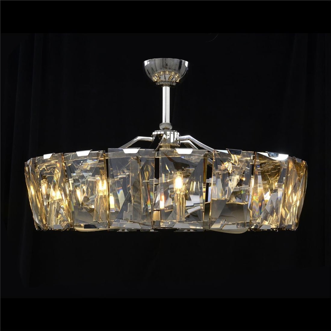 John-Richard Contemporary Crystal Fandelier with Dimmer 10-Light: John-Richard Contemporary Crystal Fandelier with Dimmer 10-Light Illuminate your space with this sleek contemporary crystal fandelier, combining the elegance of a chandelier with the functionality of 