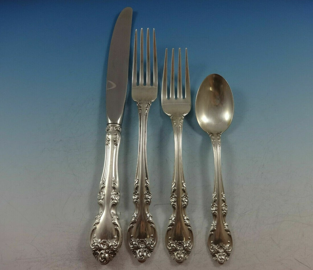Gorham Melrose Sterling Silver 4-Piece Place Setting: Gorham Melrose Sterling Silver 4-Piece Place Setting Elevate your dining experience with this exquisite 4-piece place setting in the elegant Melrose pattern by Gorham. Crafted from high-quality sterli