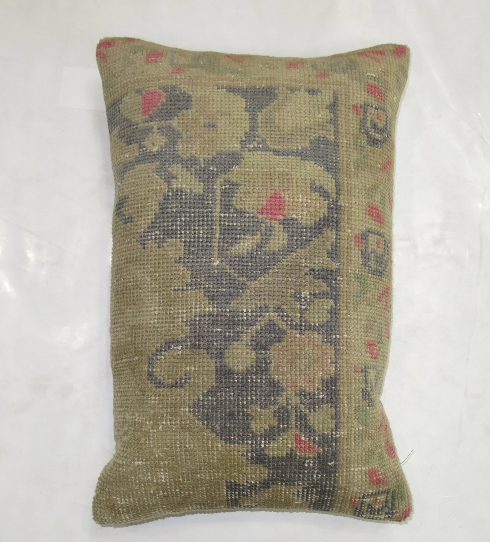 Vintage Turkish Rug Pillow with Border 1' 4" x 1' 11": Vintage Turkish Rug Pillow with Border 1' 4" x 1' 11" Large pre-owned pillow made from a vintage Turkish rug with a border design. Specifications Type: Pillow Style: Turkish Material: Vintage Turkish 