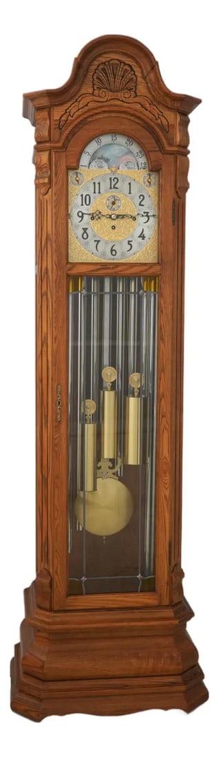 Herschede Thomas Jefferson 9 Tube Oak Grandfather Clock: Herschede Thomas Jefferson 9 Tube Oak Grandfather Clock This exquisite Herschede Oak Thomas Jefferson Grandfather Clock showcases a timeless design and high-quality craftsmanship. Approximately 40 yea