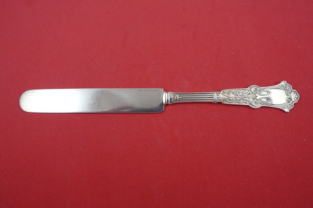 Whiting Alhambra Sterling Silver Flat Handle Tea Knife 7": Whiting Alhambra Sterling Silver Flat Handle Tea Knife 7" Sterling silver tea knife in the Alhambra pattern by Whiting. It features a flat handle and is not monogrammed. The piece is described as bein