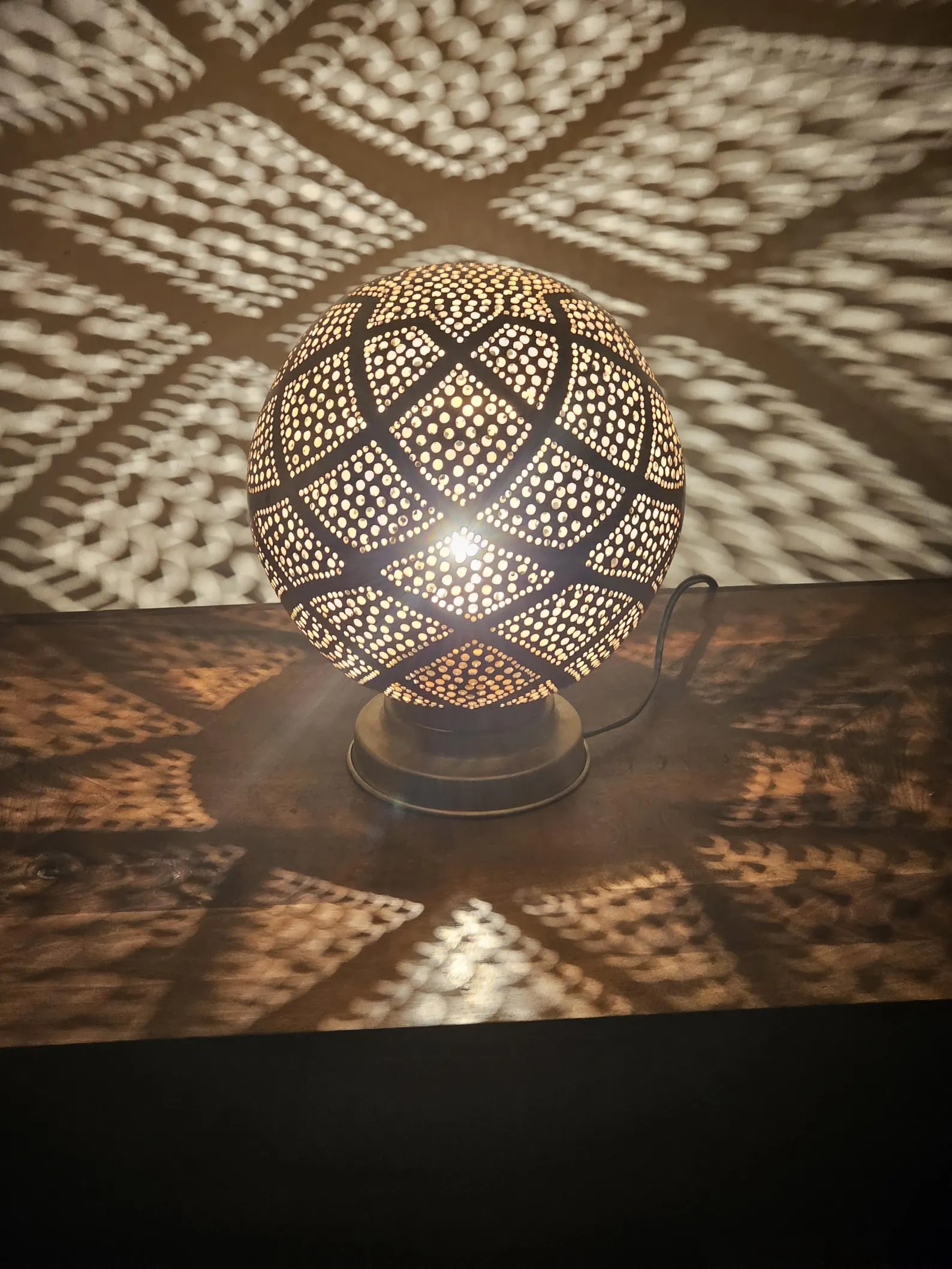 Moroccan Solid Copper Sphere Table Lamp 11.8 Inch - 2