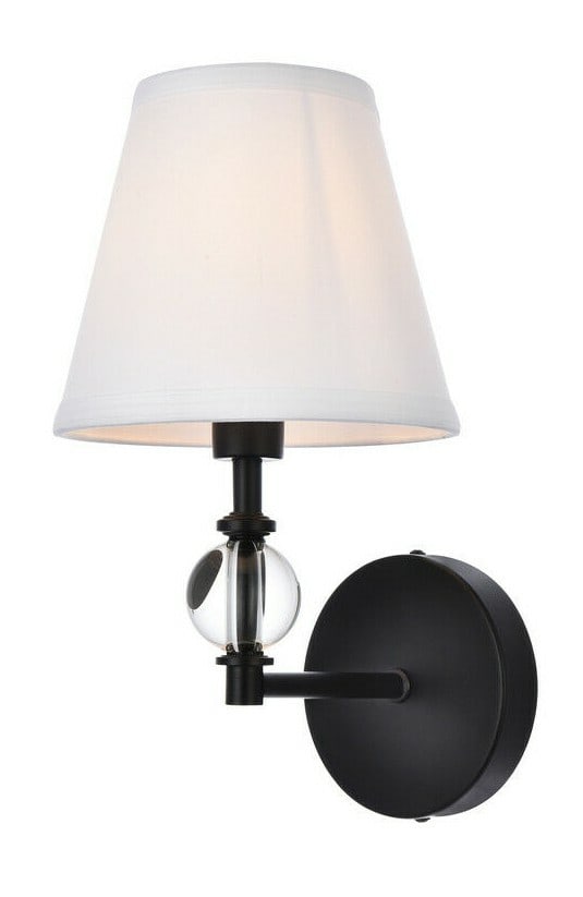 Bethany Black Wall Sconce with White Shade and Glass Crystal Ball (1 of 8)