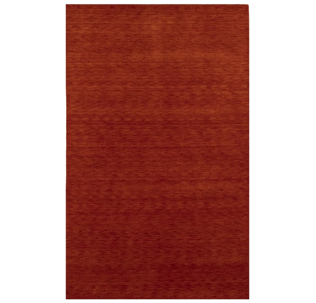 Hand-Loomed Orange Red 5'1 x 8'1 Gabbeh Wool Area Rug: Hand-Loomed Orange Red 5'1 x 8'1 Gabbeh Wool Area Rug Enhance your space with this stunning Orange Red Solid Design Hand-Loomed Gabbeh Wool Rug. Measuring 5'1" x 8'1", this rectangular area rug featur