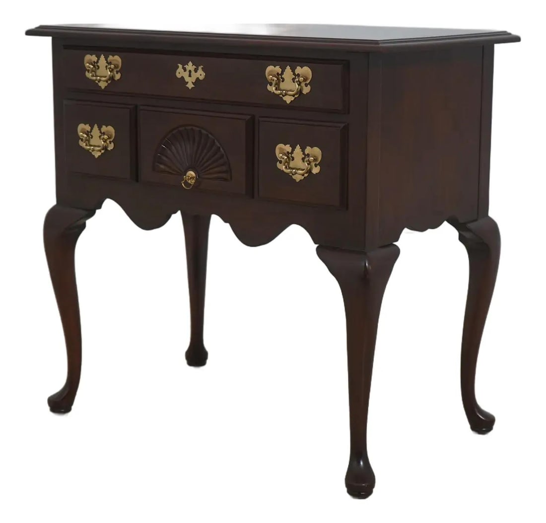 Queen Anne Cherry Lowboy with Four Drawers and Brass Hardware (1 of 10)