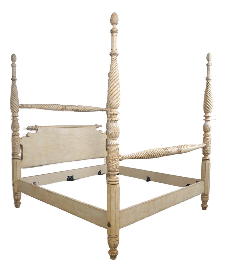 White Wood King Bed with Spiral Twist Posts (1 of 10)