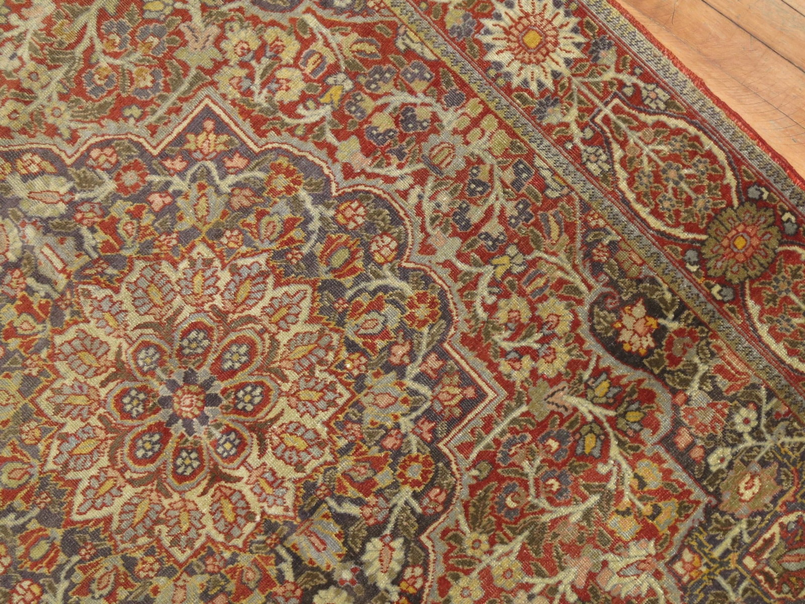 4' 7" x 6' Vintage Persian Tabriz Rug 1940s Red Gray: 4' 7" x 6' Vintage Persian Tabriz Rug 1940s Red Gray One-of-a-kind vintage Persian Tabriz rug dating to the 1940s. This pre-owned accent rug features a red and gray color palette and a classic Tabriz 