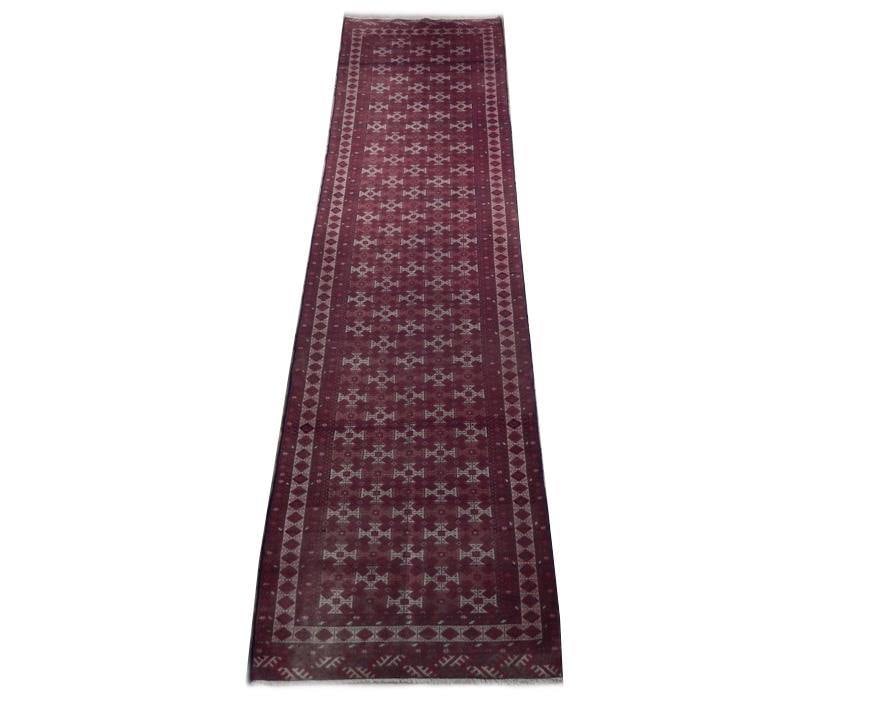 Light Maroon 3.3 x 12 Persian Bokhara Runner Handmade in Iran (1 of 6)