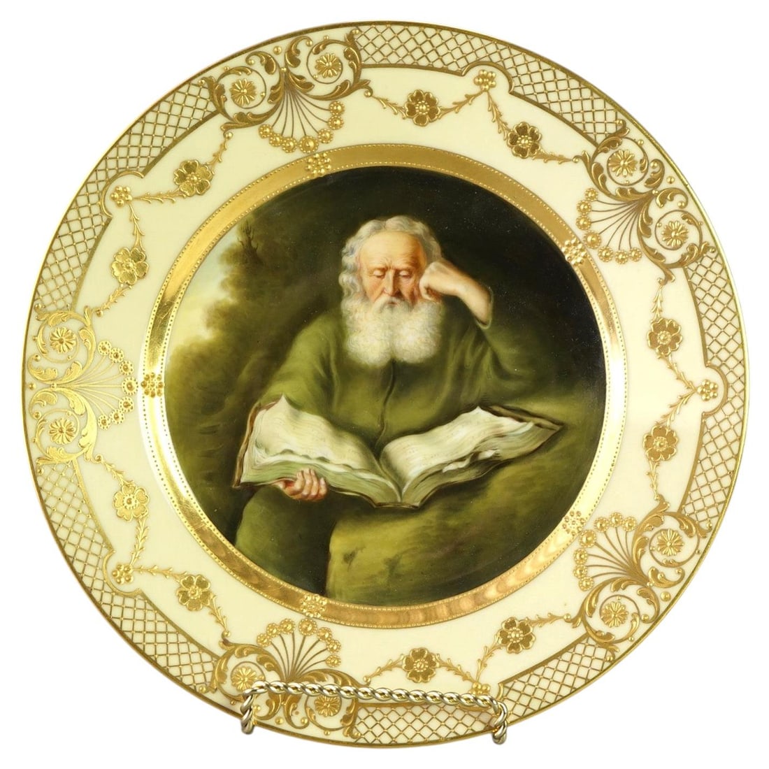 C1890 Royal Vienna portrait porcelain plate gilt border Fraurueth (1 of 8)