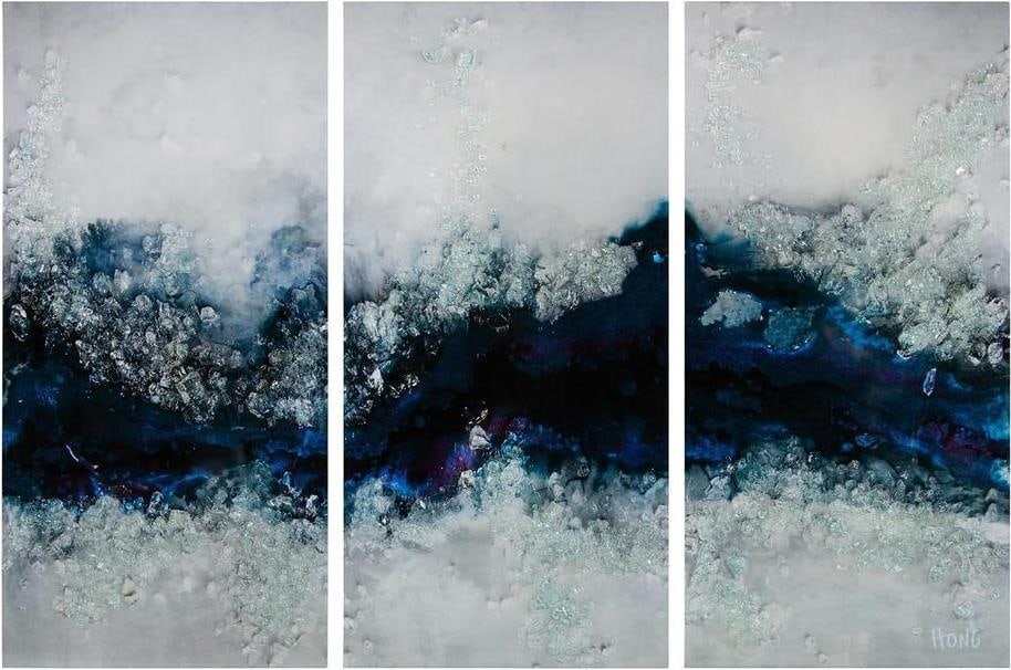 Mary Hong Flowing River Triptych Glass Art High-Gloss Finish (1 of 4)