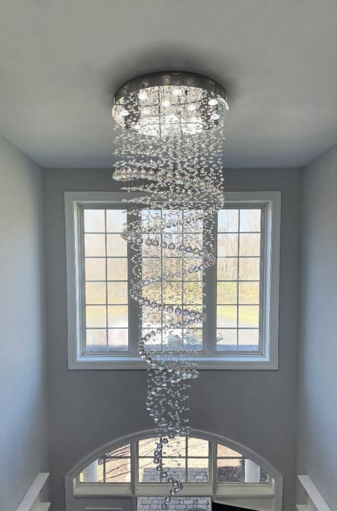 Artistry Galaxy Spiral K9 Crystal 10-Light Chrome Chandelier 72 Inch: Artistry Galaxy Spiral K9 Crystal 10-Light Chrome Chandelier 72 Inch This modern chandelier from the Galaxy Spiral Collection features a striking spiral rain drop design with high-quality Grand King c