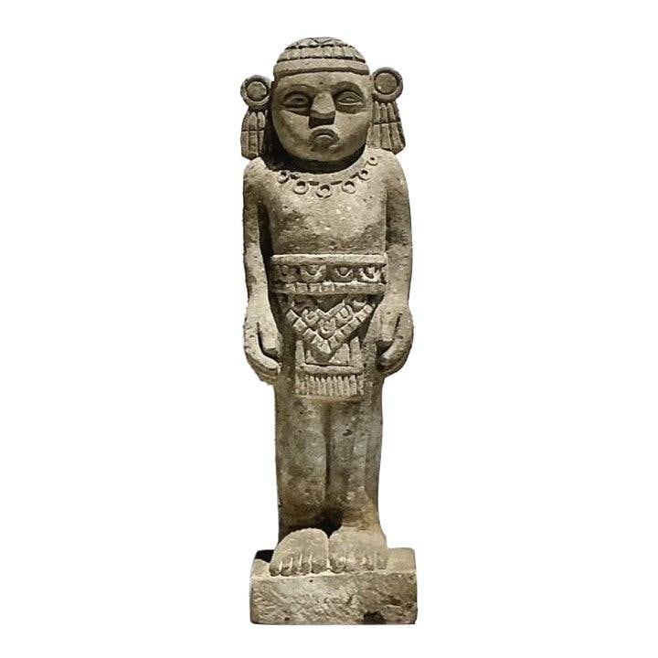 Monumental Vintage Boho Mayan Carved Stone Man Sculpture 55": Monumental Vintage Boho Mayan Carved Stone Man Sculpture 55" Enhance your space with the captivating presence of this Vintage Boho Monumental Mayan Carved Stone Sculpture of Man. Hand-carved from subs