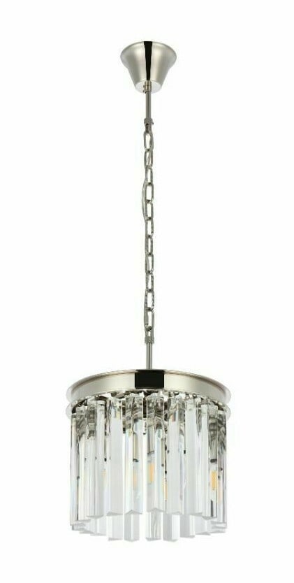Sydney 12 in Crystal Pendant Polished Nickel 3 Light: Sydney 12 in Crystal Pendant Polished Nickel 3 Light Modern 3-light crystal pendant chandelier from the Sydney collection with a polished nickel finish and clear Royal Cut crystals. This hardwired ind