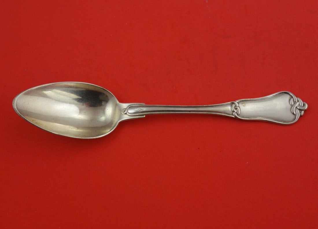 French Sterling Gordian Knot Sterling Silver Dinner Spoon Monogrammed 8.5": French Sterling Gordian Knot Sterling Silver Dinner Spoon Monogrammed 8.5" This exquisite dinner spoon features the elegant Gordian Knot pattern, also known as Noeud Gordien, crafted from high-quality
