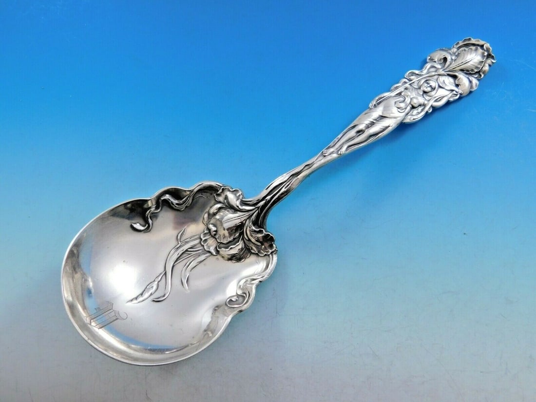 Alvin Raphael Sterling Silver Berry Serving Spoon Monogrammed D 9 Inch (1 of 6)