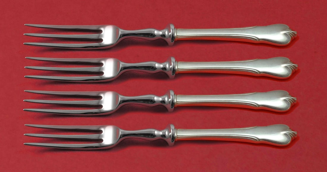 Wallace Grand Colonial Sterling Silver 4-Piece Fruit Fork Set 6": Wallace Grand Colonial Sterling Silver 4-Piece Fruit Fork Set 6" This exquisite 4-piece fruit fork set from the Grand Colonial pattern by Wallace features a sterling silver hollow handle with stainles