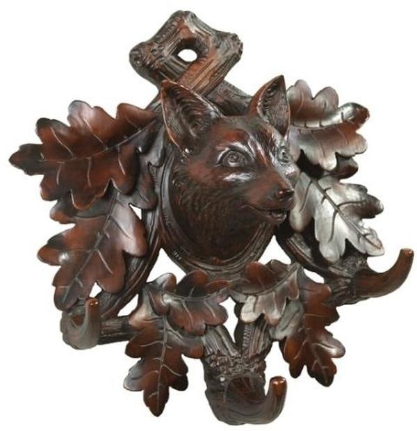 Lodge Style Chocolate Fox Head Wall Coat Rack 3 Hooks (1 of 1)