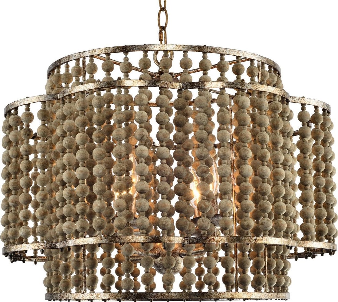 Terracotta Carina Rustic Bowl Chandelier Brass Iron Wood 4 Bulb (1 of 2)