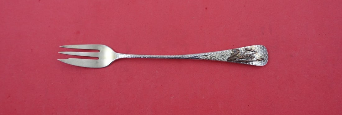 Gorham Applied Metals Sterling Cocktail Fork #4 Light Gold Wash Copper Cattail 6 1/8" (1 of 2)