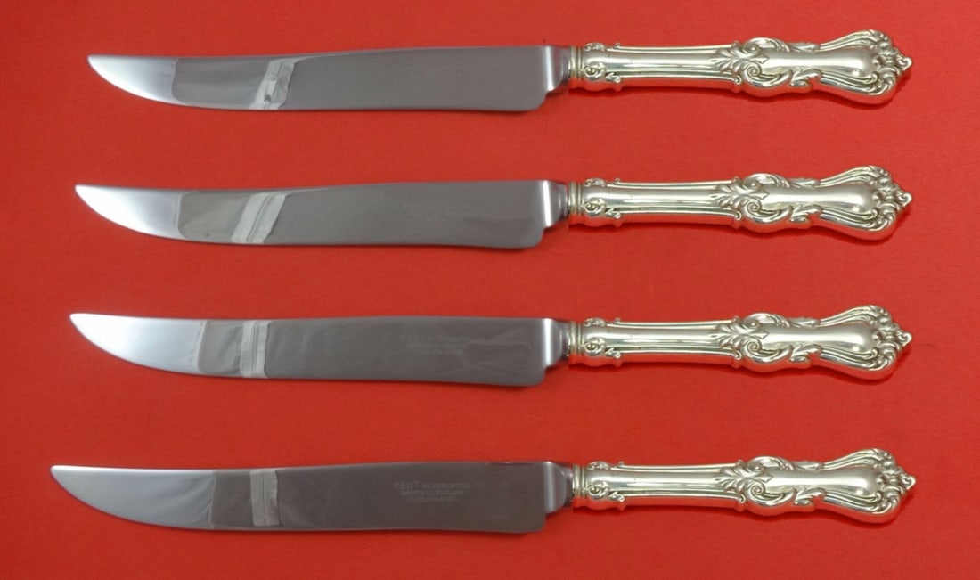 Reed and Barton Marlborough Sterling Silver Steak Knife Set 4pc Texas Size (1 of 1)